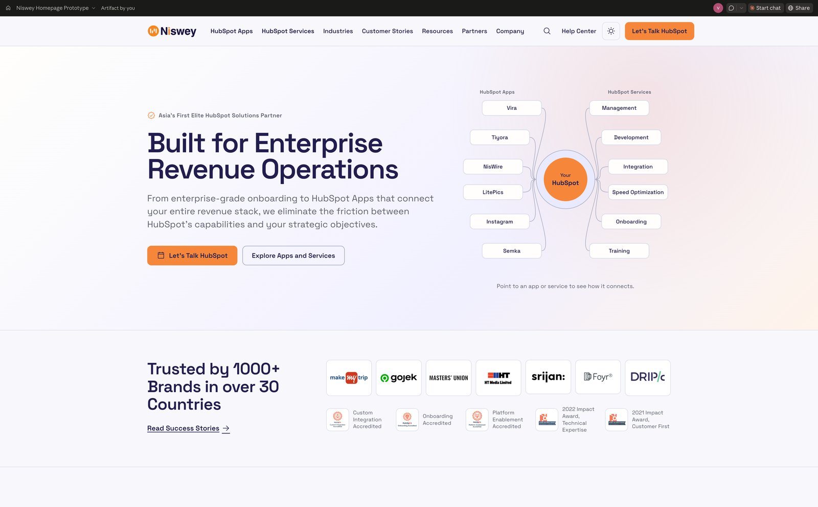 The prototype homepage from the run, with a map of apps and services in the hero.