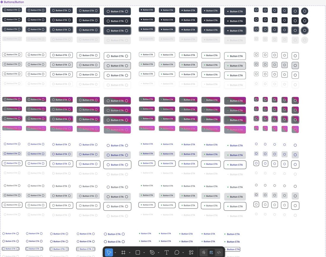 Button component matrix: every size, variant and state.